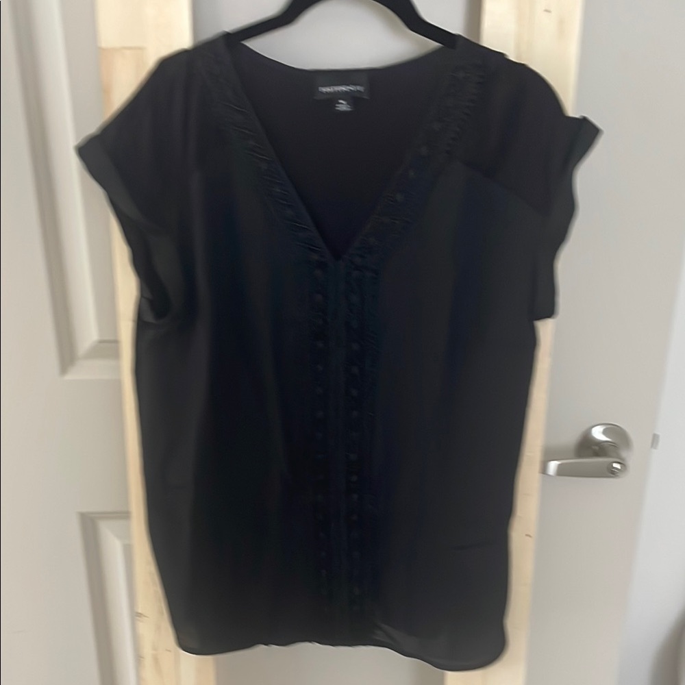 Fortune + Ivy Crochet Trim mixed material blouse